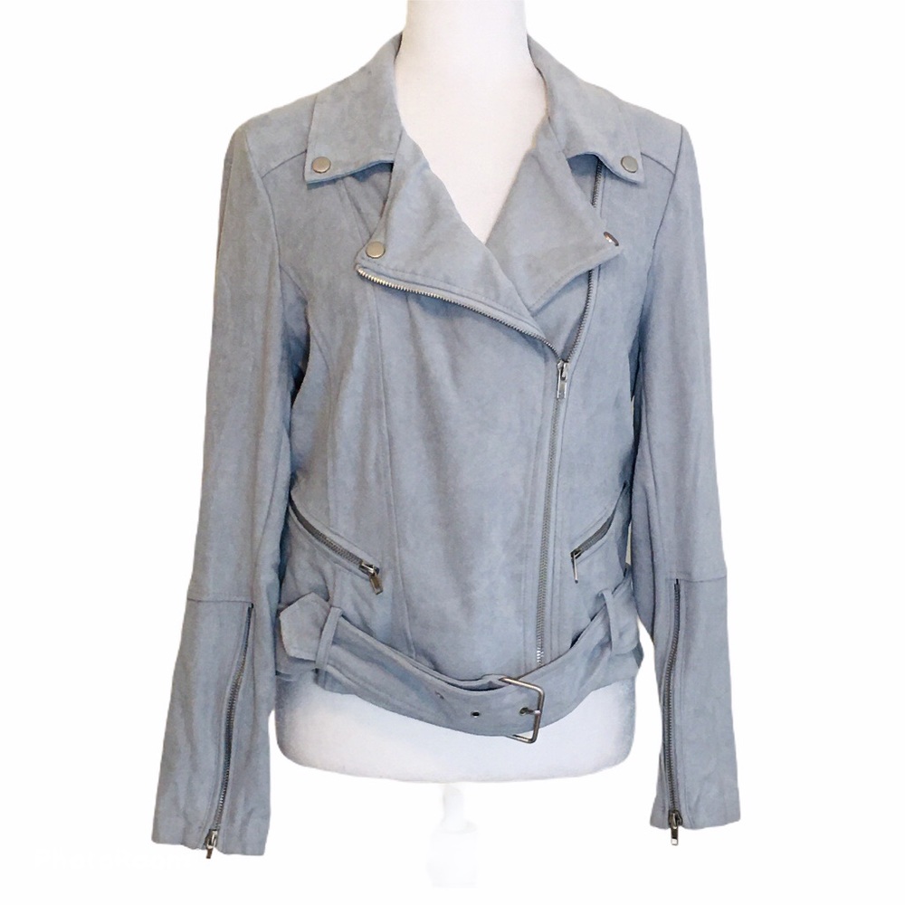 Lysse Womens Cory Faux Suede Moto Jacket Light Blue Asymmetric Zip size Medium - Picture 4 of 15